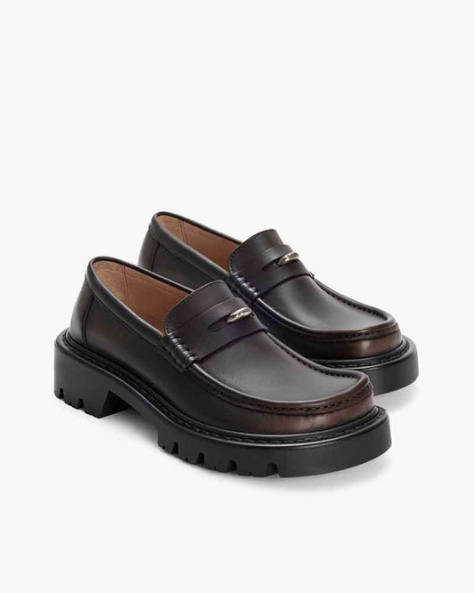 Retro Cowhide Loafers Chunky Lug Sole