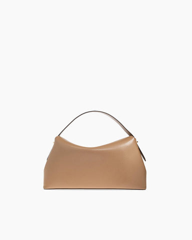 Curved Leather Top Handle Bag Metal Clasp