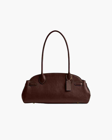 Elongated Leather Zip-Top Shoulder Bag