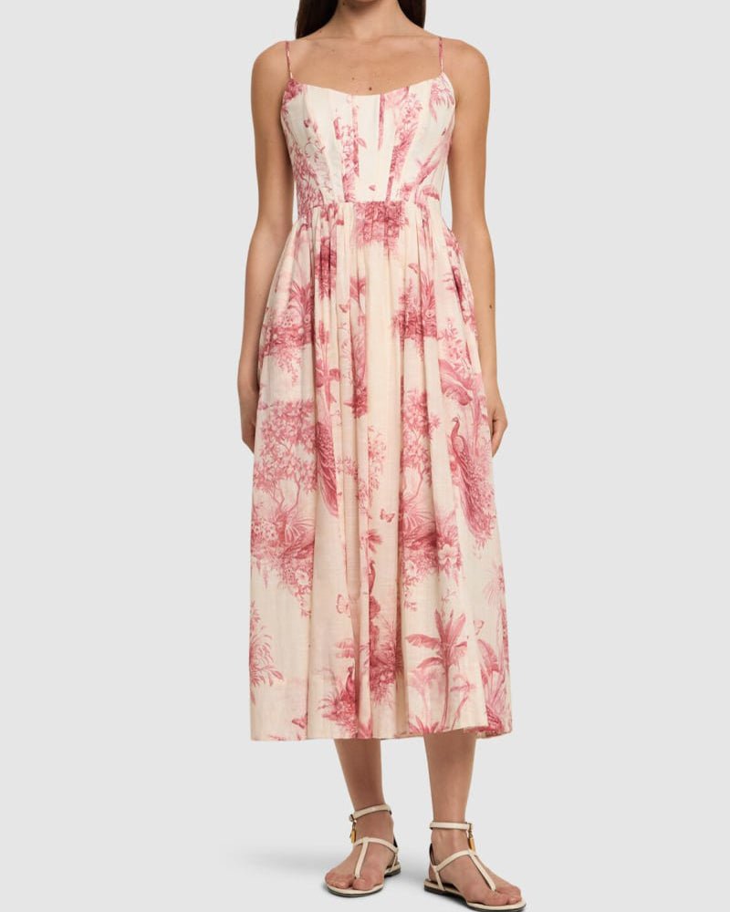 Flower Printed Poplin Midi Dress