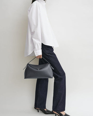 Curved Leather Top Handle Bag Metal Clasp