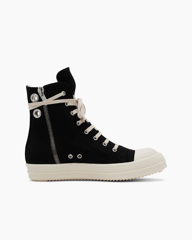Women's Black with White Canvas Laces High-Top Sneakers