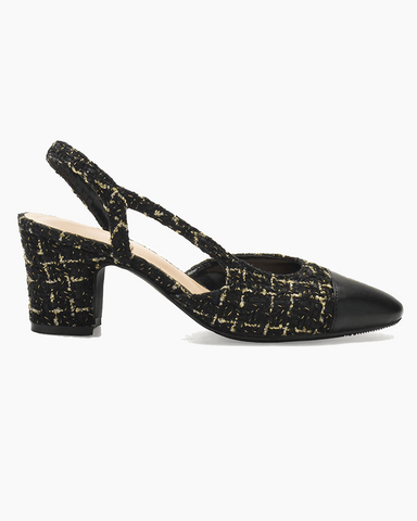Woven Colorblock Patchwork Slingback Thick Heel Sandals