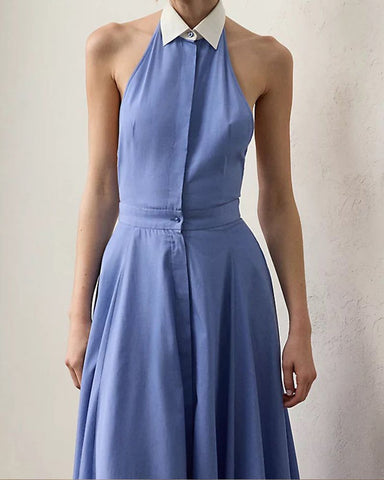 Periwinkle Blue Cotton Day Maxi Shirt A-Line Dress