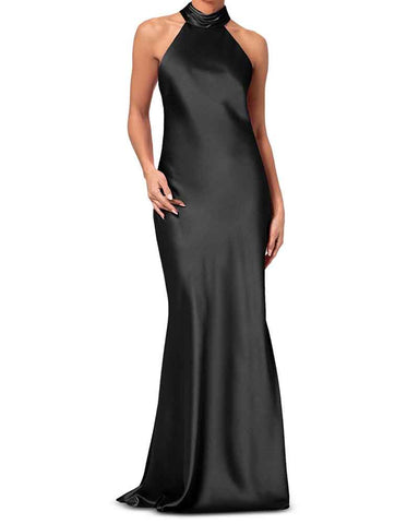 Women’s Satin Halter Neck Sleeveless Maxi Gown