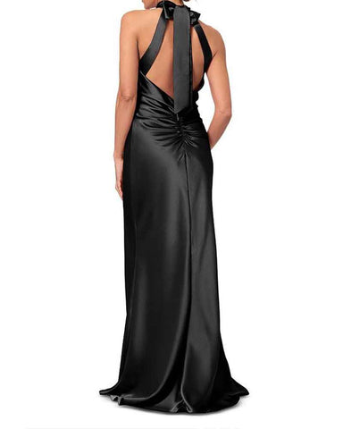 Women’s Satin Halter Neck Sleeveless Maxi Gown