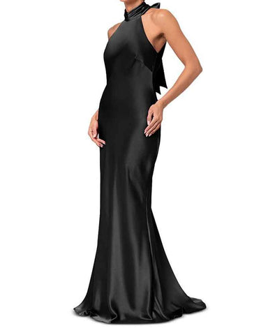 Women’s Satin Halter Neck Sleeveless Maxi Gown