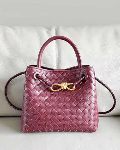 Women's Woven Leather Quilted Top Handle Bag