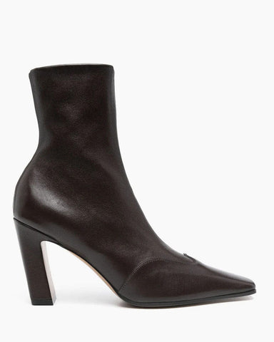 Square Toe Leather Booties High Block Heel Zip Closure