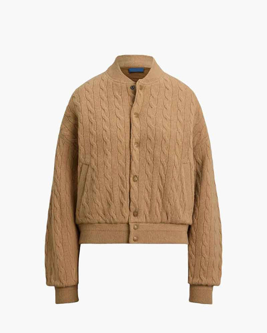 Wool Cashmere Cable Knit Bomber Jacket