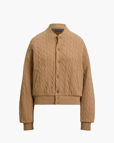 Wool Cashmere Cable Knit Bomber Jacket