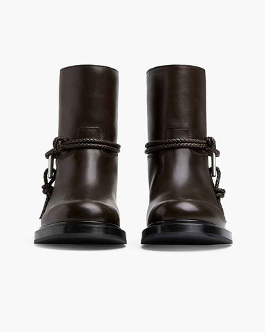 Smooth Leather Booties Metal Triangle Knot Detail Strap