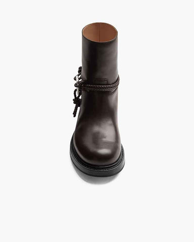 Smooth Leather Booties Metal Triangle Knot Detail Strap