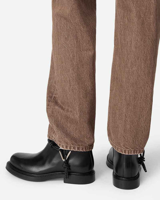 Smooth Leather Booties Metal Triangle Knot Detail Strap