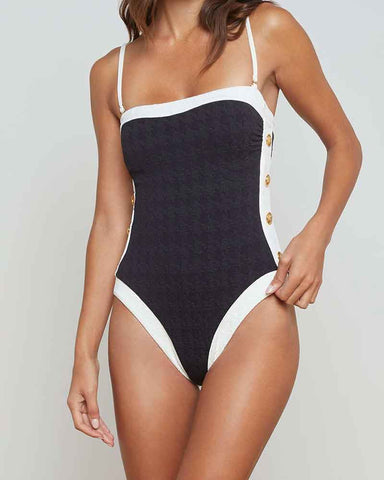 Chic Resort Contrast-Trim One-Piece Swimsuit