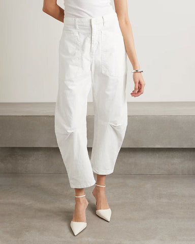Cotton-blend twill Mid-Rise barrel-leg pants