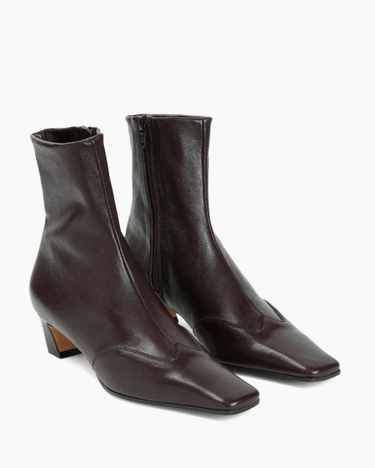 Western Style Leather Booties Square Toe