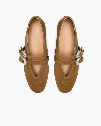 Women's Suede Ballerina Flats Western Buckle