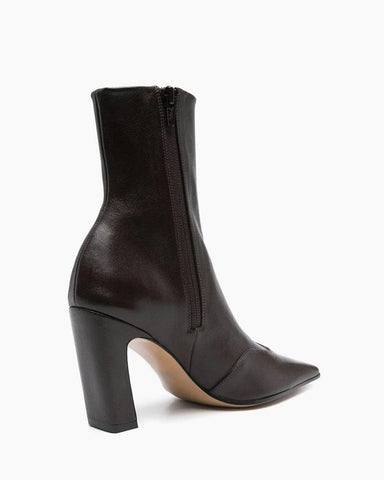 Square Toe Leather Booties High Block Heel Zip Closure