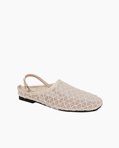 French Retro Mesh Square-Toe Slingback Mary Jane Flats