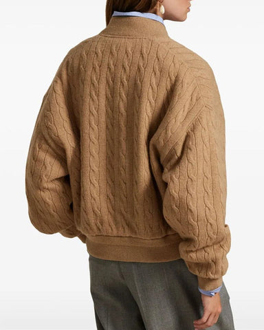 Wool Cashmere Cable Knit Bomber Jacket