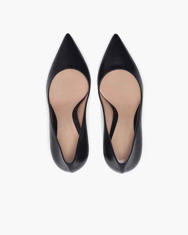 Women's Classic Black Leather Pointed Toe Pumps - 80mm Heel