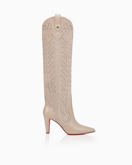 Women’s 85mm Pearl Boots – Alligator-Embossed Calf Leather & Veau Velours