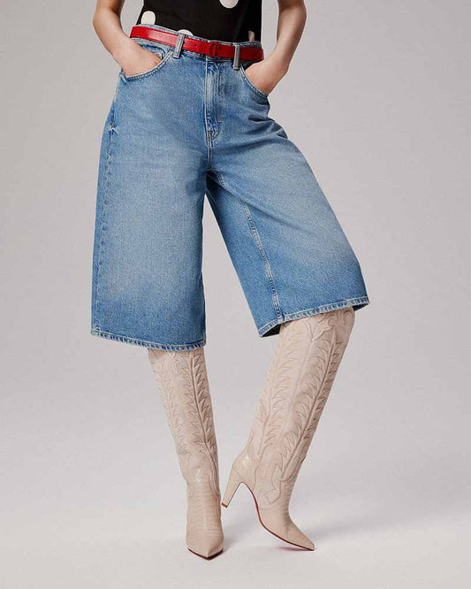 Women’s 85mm Pearl Boots – Alligator-Embossed Calf Leather & Veau Velours