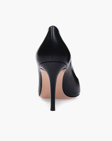 Women's Classic Black Leather Pointed Toe Pumps - 80mm Heel