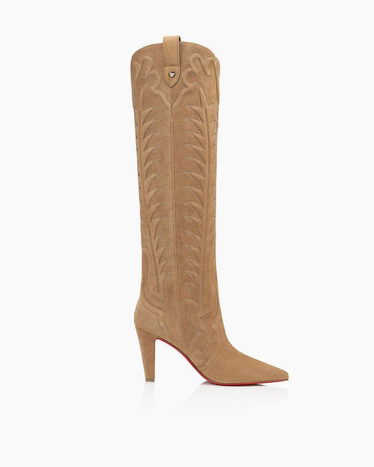 Women’s 85mm Brown Boots – Alligator-Embossed Calf Leather & Veau Velours