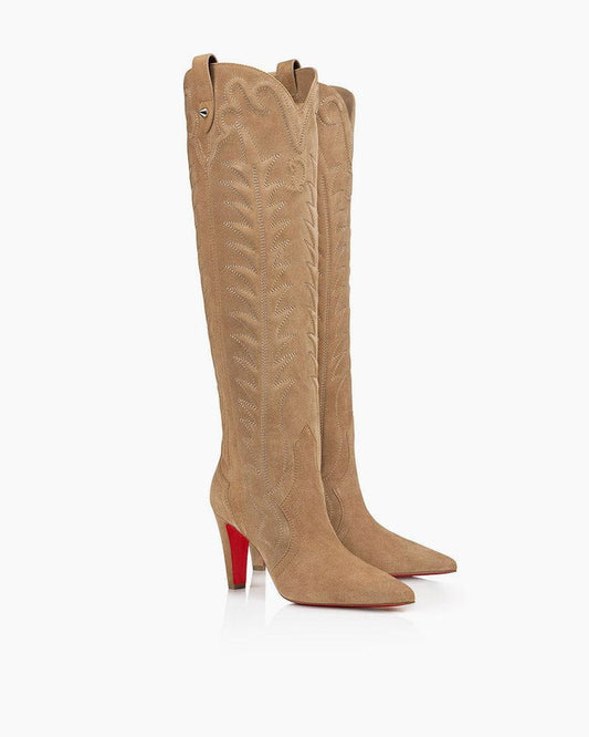 Women’s 85mm Brown Boots – Alligator-Embossed Calf Leather & Veau Velours
