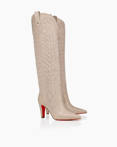Women’s 85mm Pearl Boots – Alligator-Embossed Calf Leather & Veau Velours