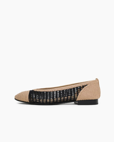 Women's Round-Toe Woven Raffia Open-Knit Ballet Flats