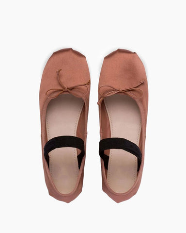 Satin Ballerina Ballet Flats with Elastic Strap