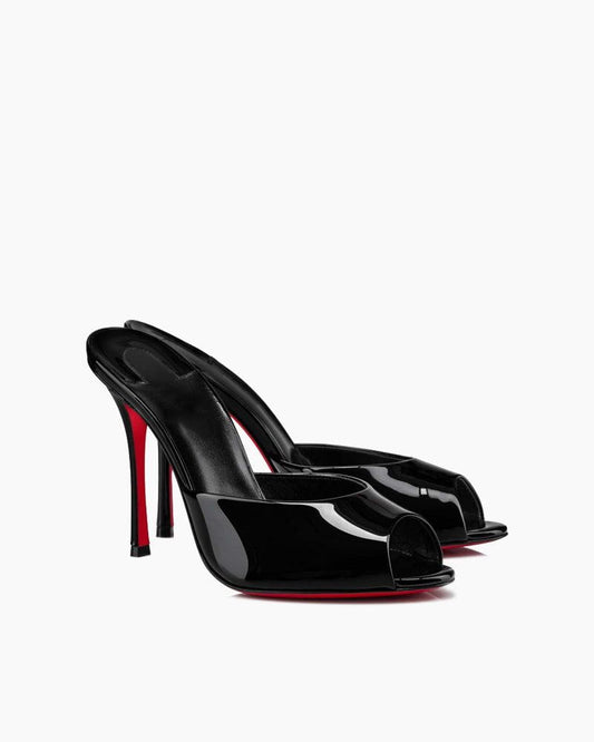 Dolly Series - 100mm Patent Calf Leather Heel Mules