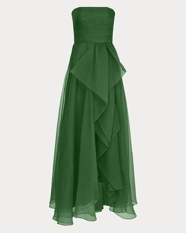 Draped Tulle Gown Evening Dress with Organza Ruffle