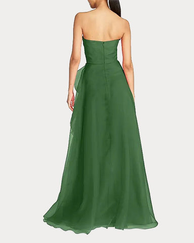 Draped Tulle Gown Evening Dress with Organza Ruffle