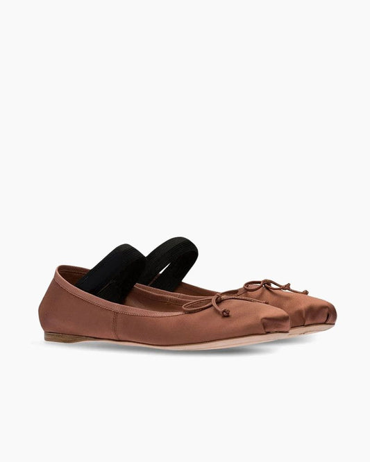 Satin Ballerina Ballet Flats with Elastic Strap
