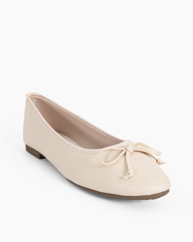 LarosaStyle Aurora Leather Round Toe Bow Ballet Flats