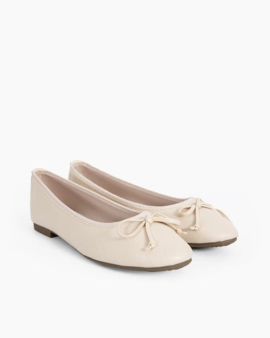 LarosaStyle Aurora Leather Round Toe Bow Ballet Flats