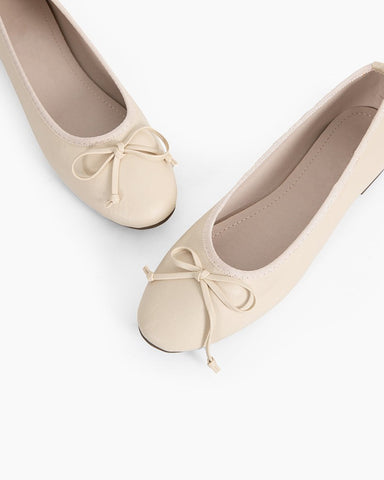 LarosaStyle Aurora Leather Round Toe Bow Ballet Flats