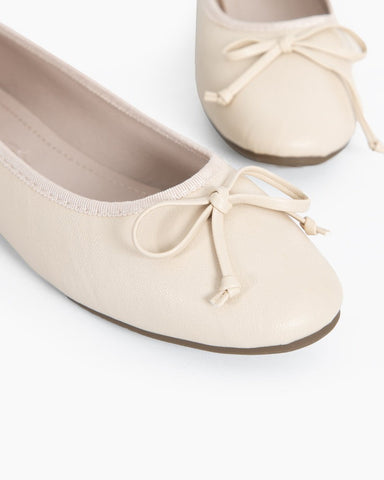 LarosaStyle Aurora Leather Round Toe Bow Ballet Flats