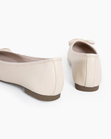 LarosaStyle Aurora Leather Round Toe Bow Ballet Flats