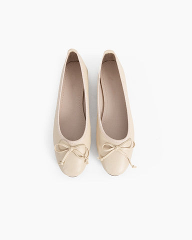 LarosaStyle Aurora Leather Round Toe Bow Ballet Flats