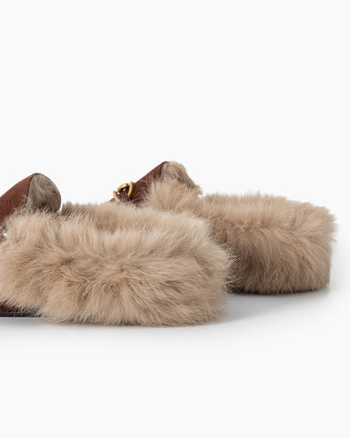 LarosaStyle loafers Alina Urban Elegance Fur Suede Flat Mules
