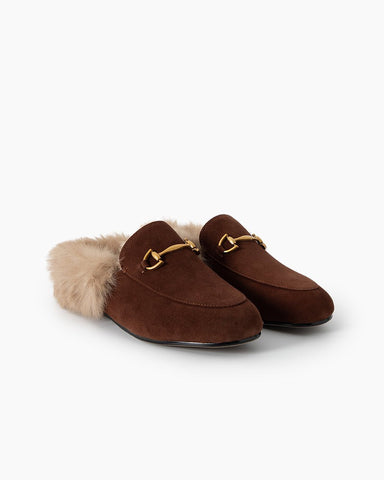 LarosaStyle loafers Alina Urban Elegance Fur Suede Flat Mules