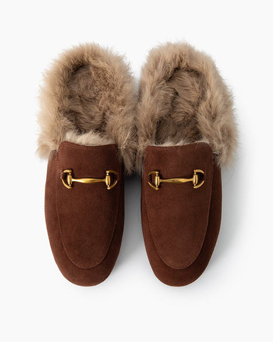 LarosaStyle loafers Alina Urban Elegance Fur Suede Flat Mules