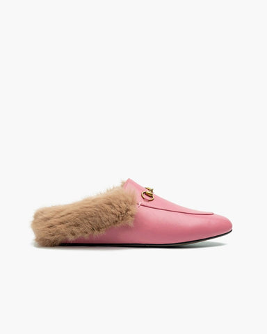 (Clean Up) Classic Metal Buckle Backless Fur Flat Slippers Mules