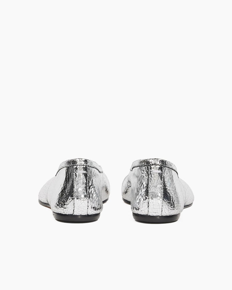 Silver Crinkle Leather Tabi Shoe Ballet Flats