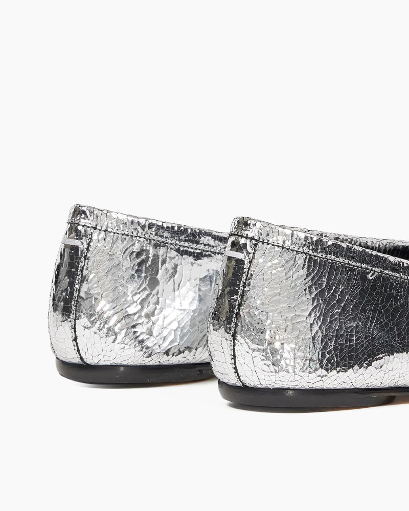 Silver Crinkle Leather Tabi Shoe Ballet Flats